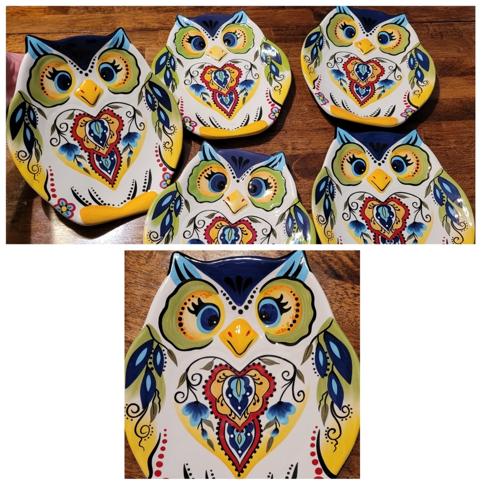 Owl Plates Set of 5 by Bocca Handcrafted